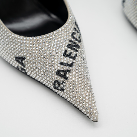 size 38 EU / 8 US Balenciaga Square Knife Pump Crystal Embellished Strass Silver - Picture 7 of 12